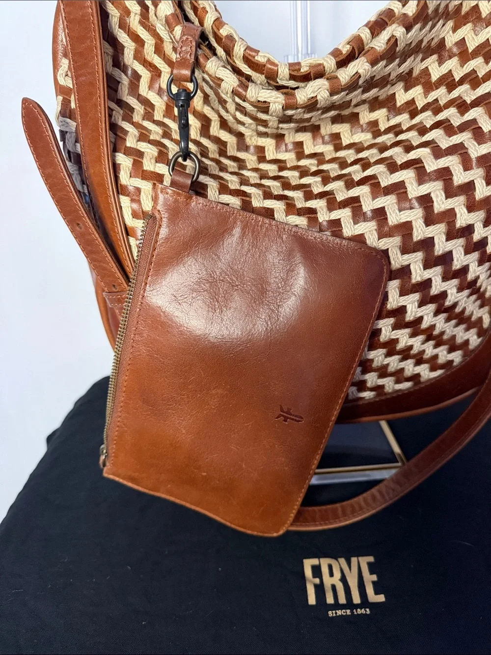 Frye Melissa Esparto Rope & Leather Hobo Bag in the Cognac colorway